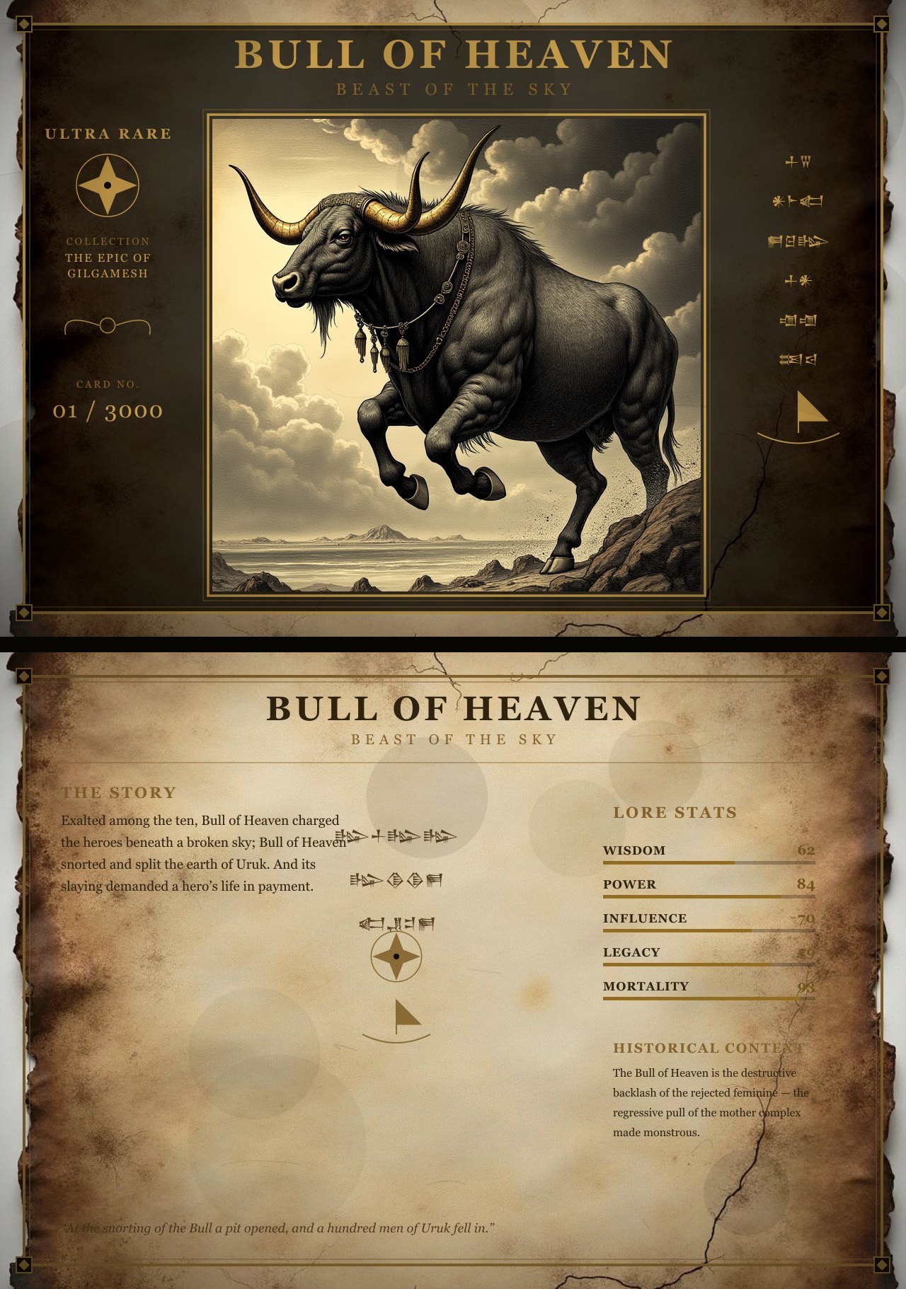 Bull of Heaven, two-sided card, front and back