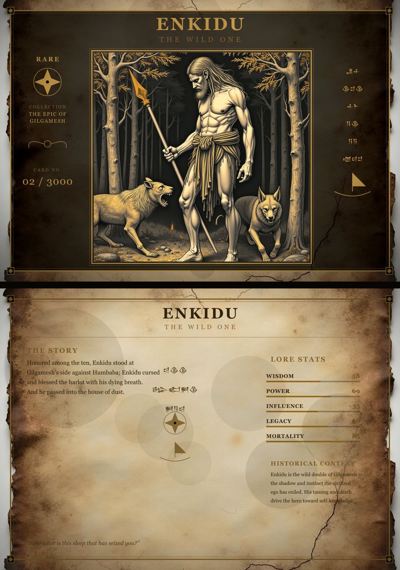 Enkidu, two-sided card, front and back