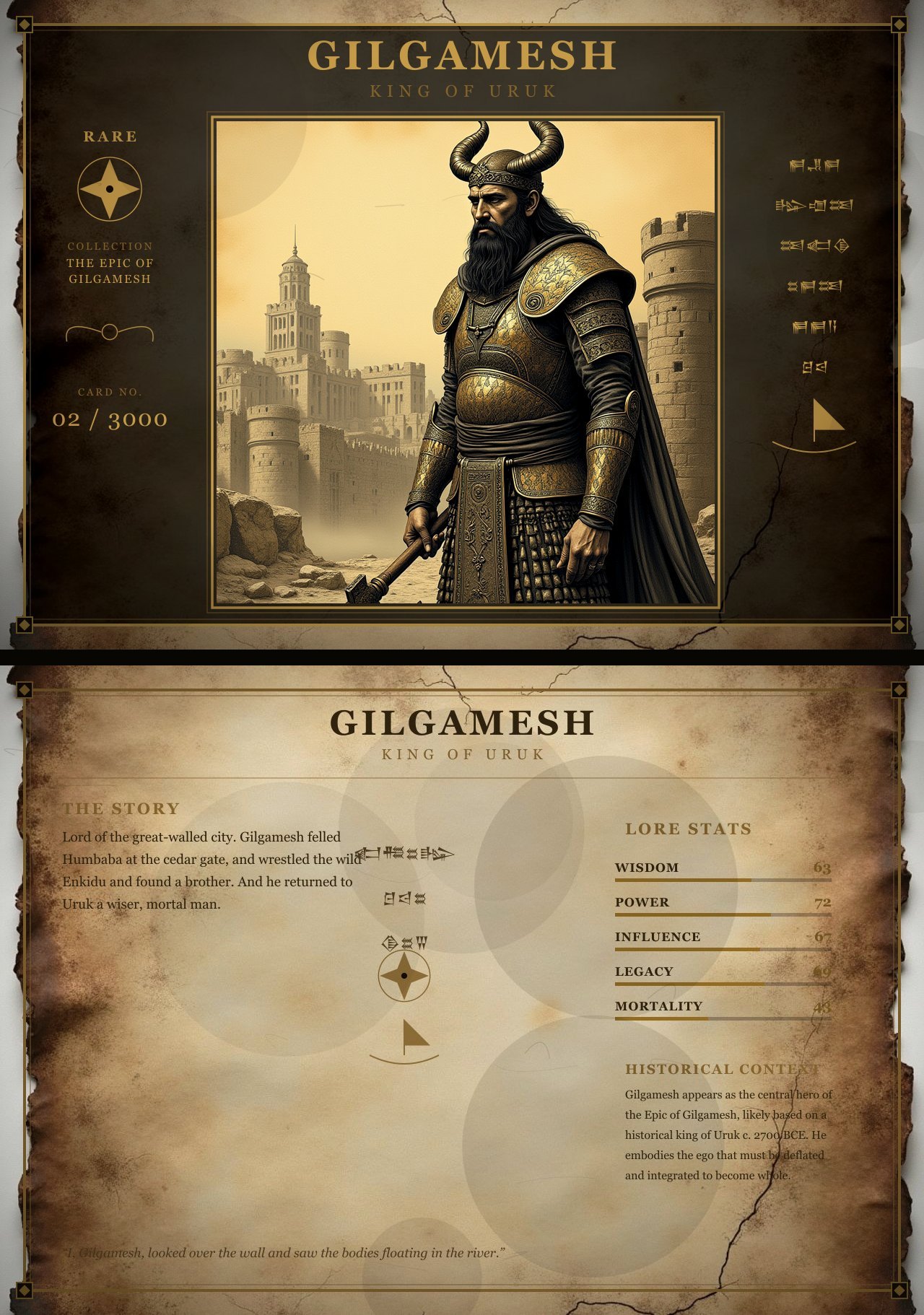 Gilgamesh, two-sided card, front and back