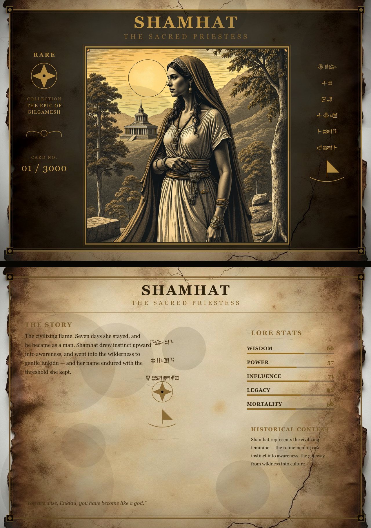 Shamhat, two-sided card, front and back