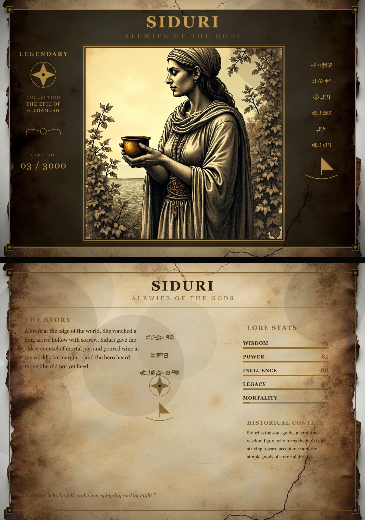 Siduri, two-sided card, front and back