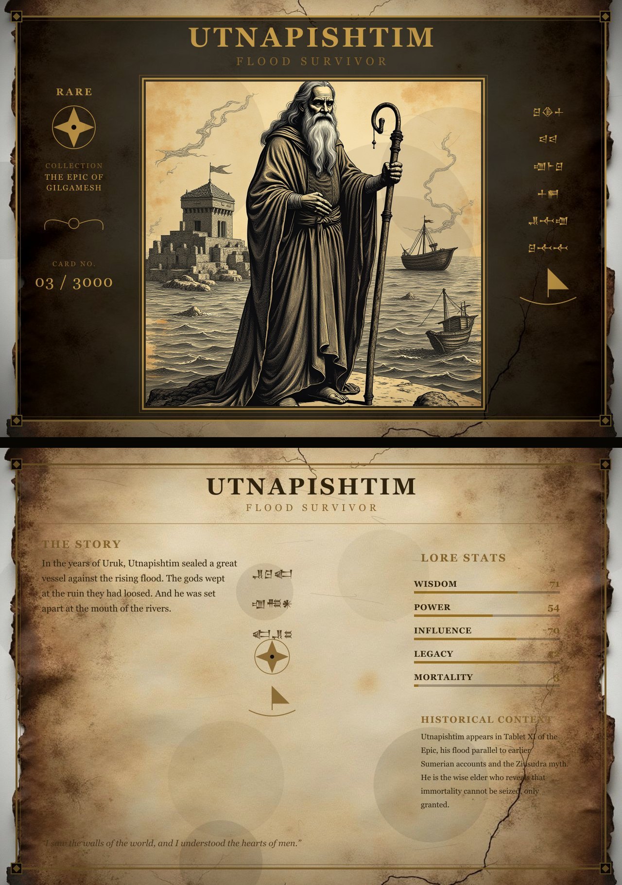 Utnapishtim, two-sided card, front and back